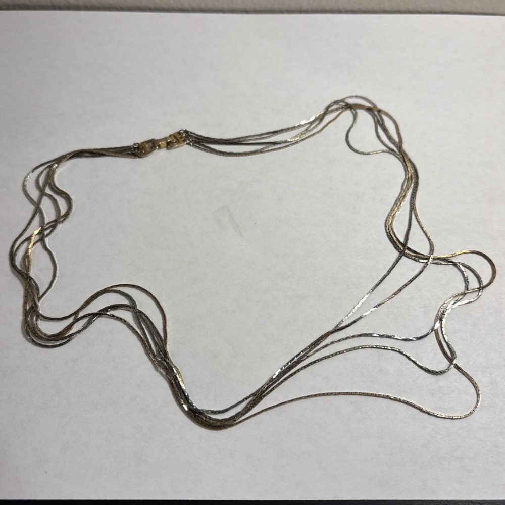 Vintage 90s Elegant Silver & Gold-Tone Five-Strand Necklace – 24"